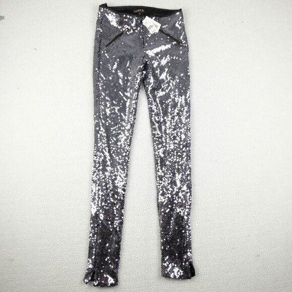 LA Rok Pants Womens Extra Small Silver Sequins Party Club Rave Tights - Picture 1 of 12